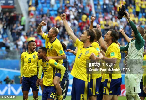 Sweden players acknowledge the fans following the 2018 FIFA World Cup Russia Round of 16 match between Sweden and Switzerland at Saint Petersburg...