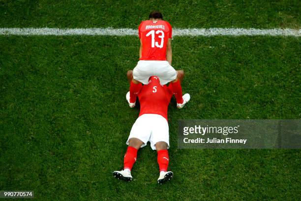 Switzerland players look dejected following their sides defeat in the 2018 FIFA World Cup Russia Round of 16 match between Sweden and Switzerlandat...