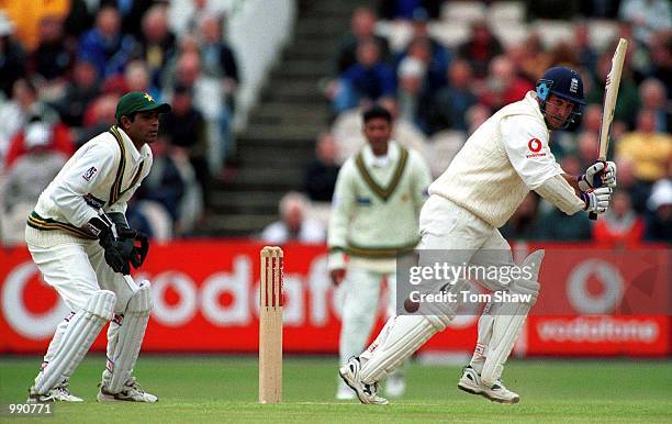 Graham Thorpe of England on his way to his fifty during the Second Npower Test match between England and Pakistan at Old Trafford, Manchester....