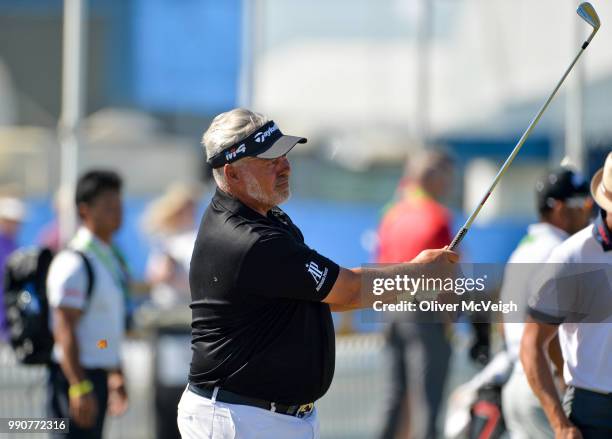 Donegal , Ireland - 3 July 2018; Darren Clarke of Nortern Ireland on the practice range ahead of the Dubai Duty Free Irish Open Golf Championship at...