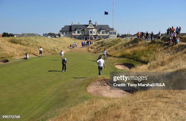 Jack Senior of England putts on the 9th green during The Open Qualifying Series Final at St Annes Old Links Golf Club on July 3, 2018 in Lytham St...