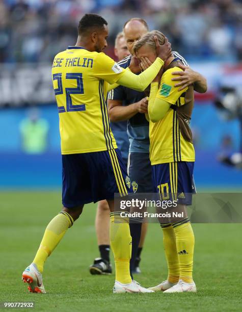 Isaac Kiese Thelin ans we10 celebrate following during the 2018 FIFA World Cup Russia Round of 16 match between Sweden and Switzerland at Saint...