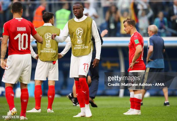 Xherdan Shaqiri of Switzerland looks dejected at the end of the 2018 FIFA World Cup Russia Round of 16 match between Sweden and Switzerland at Saint...