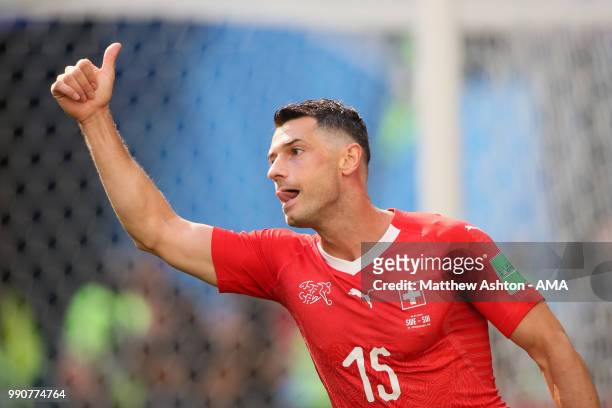 Blerim Dzemaili of Switzerland gestures during the 2018 FIFA World Cup Russia Round of 16 match between Sweden and Switzerland at Saint Petersburg...