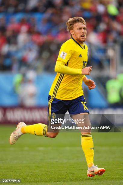 Emil Forsberg of Sweden in action during the 2018 FIFA World Cup Russia Round of 16 match between Sweden and Switzerland at Saint Petersburg Stadium...