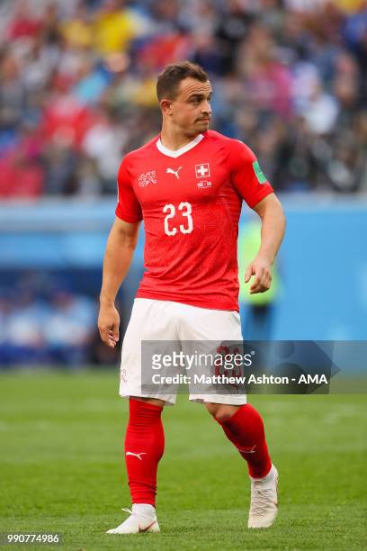 Xherdan Shaqiri of Switzerland in action during the 2018 FIFA World Cup Russia Round of 16 match between Sweden and Switzerland at Saint Petersburg...