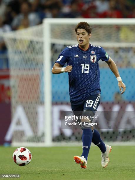 Hiroki Sakai of Japan during the 2018 FIFA World Cup Russia round of 16 match between Belgium and Japan at the Rostov Arena on July 02, 2018 in...