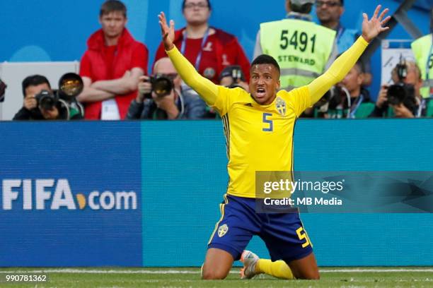 Martin Olsson of Sweden national team reacts during the 2018 FIFA World Cup Russia Round of 16 match between Sweden and Switzerland at Saint...