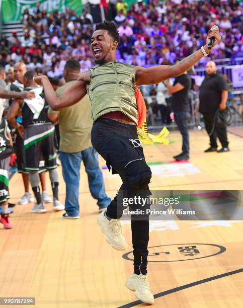 Rapper Desiigner performs at the Celebrity Basketball Game during the 2018 BET Experience at Los Angeles Convention Center on June 23, 2018 in Los...