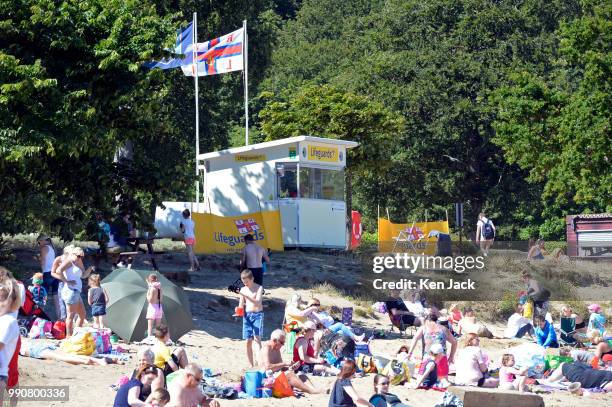 An RNLI lifeguard station on Silver Sands beach as people enjoy the sun at the start of the Scottish school holidays as the heatwave continues, on...