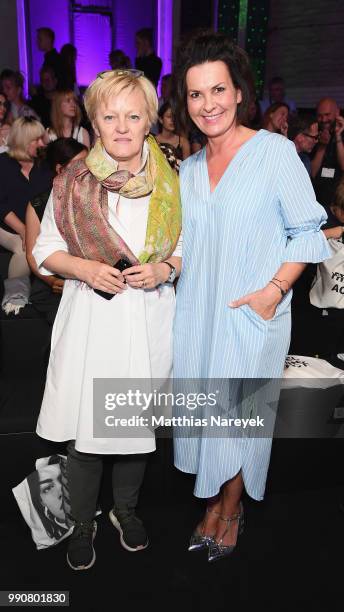 Renate Kuenast and Astrid Rudolph attend the Greenshowroom Selected show during the Berlin Fashion Week Spring/Summer 2019 at ewerk on July 3, 2018...