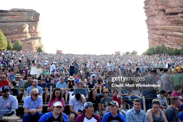 Guests attend The Avett Brothers at Red Rocks Amphitheatre on July 1, 2018 in Morrison, Colorado.