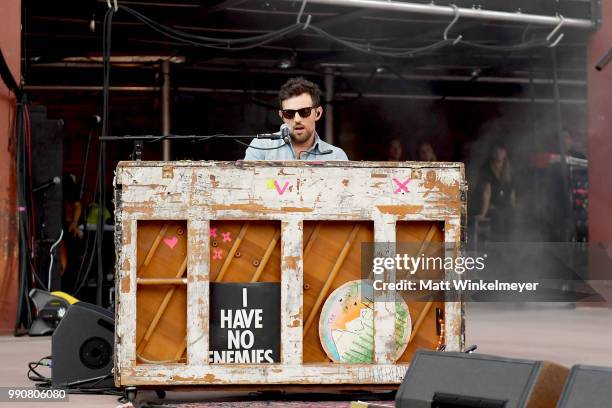 Scott Avett of The Avett Brothers perfroms at Red Rocks Amphitheatre on July 1, 2018 in Morrison, Colorado.