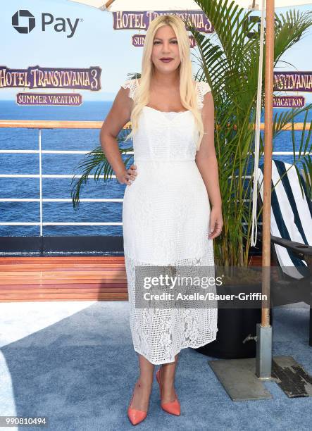 Actress Tori Spelling attends Columbia Pictures and Sony Pictures Animation's World Premiere of 'Hotel Transylvania 3: Summer Vacation' at Regency...