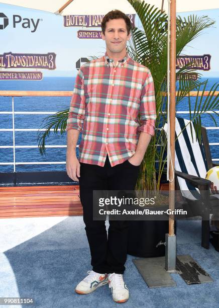 Actor Andy Samberg attends Columbia Pictures and Sony Pictures Animation's World Premiere of 'Hotel Transylvania 3: Summer Vacation' at Regency...