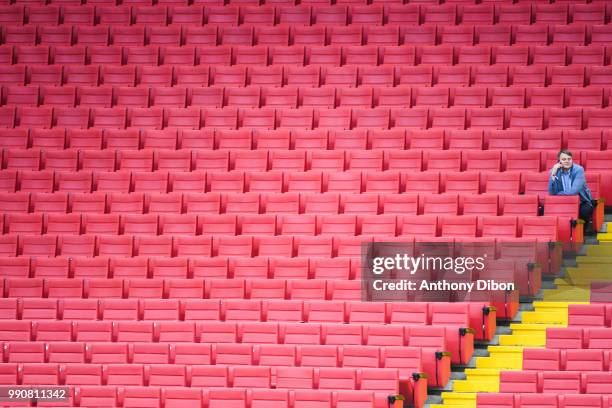 Lonely fan in the stands during the 2018 FIFA World Cup Russia Round of 16 match between Colombia and England at Spartak Stadium on July 3, 2018 in...