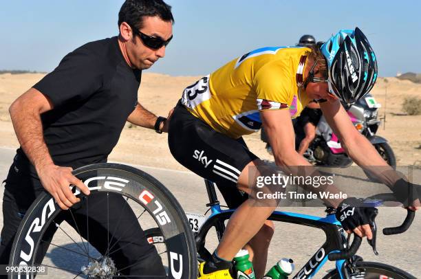 9Th Tour Of Qatar, Stage 2Edvald Boasson Hagen Yellow Jersey, Mecanic Problem, Flatt Tire Pneu Crever Platte Band, Camel Race Track - Qatar...