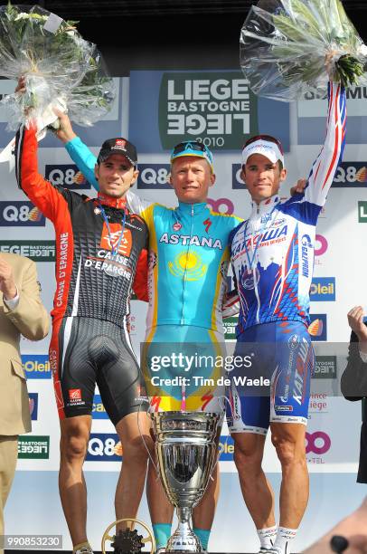 96Th Liege - Bastogne - Liege 2010Podium, Alejandro Valverde / Alexandre Vinokourov / Alexandr Kolobnev / Celebration Joie Vreugde, Liege - Ans /...