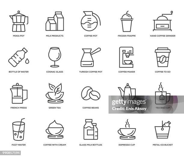 drink, coffee and tea icons - coffee drink illustration stock illustrations