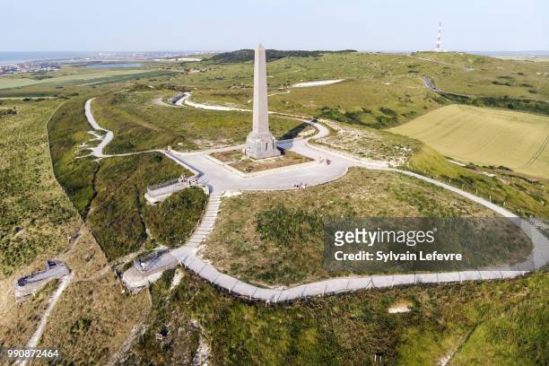 01st, 2018 : Aerial view of the WWI Dover Patrol Memorial at Cap Blanc Nez, Pas-de-Calais, France.
