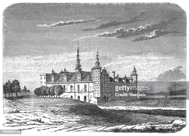 kronborg castle; helsingør, denmark - kronborg castle stock illustrations