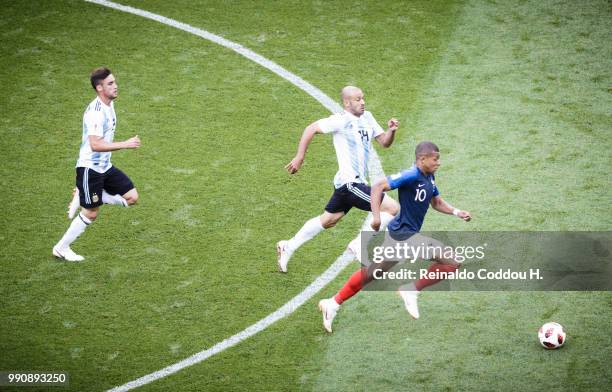 Kylian Mbappe of France is seen during the 2018 FIFA World Cup Russia Round of 16 match between France and Argentina at Kazan Arena on June 30, 2018...