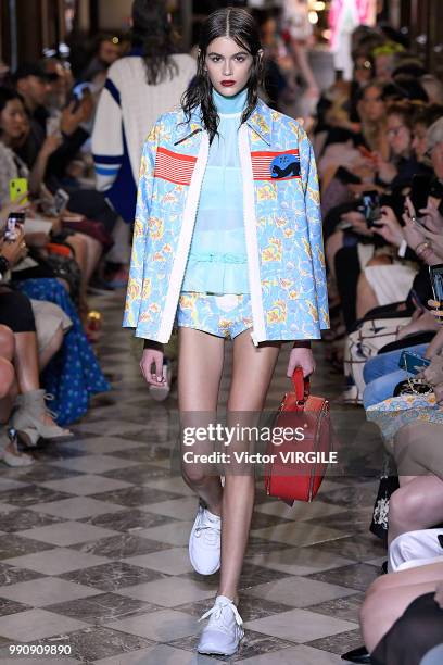 Kaia Gerber walks the runway during the finale of the Miu Miu 2019 Cruise Collection Show at Hotel Regina on June 30, 2018 in Paris, France.