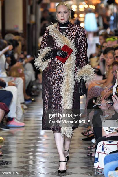 Gwendoline Christie walks the runway during the finale of the Miu Miu 2019 Cruise Collection Show at Hotel Regina on June 30, 2018 in Paris, France.
