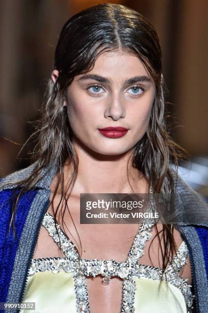 Taylor Marie Hill walks the runway during the finale of the Miu Miu 2019 Cruise Collection Show at Hotel Regina on June 30, 2018 in Paris, France.