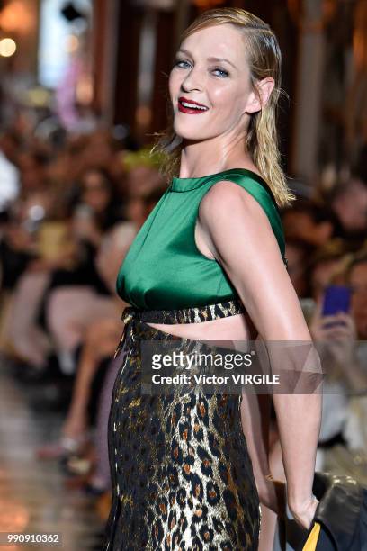 Uma Thurman walks the runway during the finale of the Miu Miu 2019 Cruise Collection Show at Hotel Regina on June 30, 2018 in Paris, France.