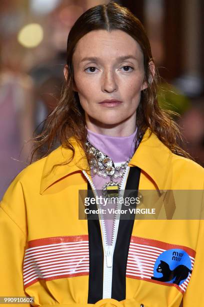 Audrey Marnay walks the runway during the finale of the Miu Miu 2019 Cruise Collection Show at Hotel Regina on June 30, 2018 in Paris, France.