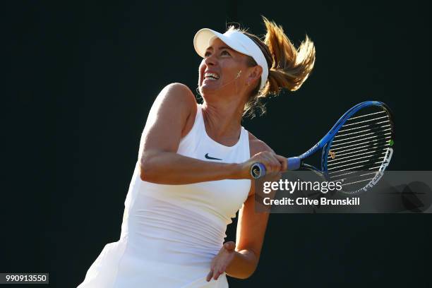 Maria Sharapova of Russia in action against Vitalia Diatchenko of Russia during their Ladies' Singles first round match on day two of the Wimbledon...