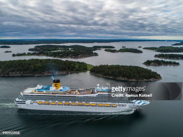 costa magica cruiser ship in the stockholm swedish archipelago - remus kotsell stock pictures, royalty-free photos & images