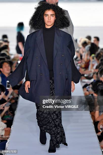 Model walks the runway during the Vetements Ready to Wear Spring/Summer 2019 fashion show as part of Paris Fashion Week on July 1, 2018 in Paris,...