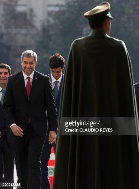 Paraguayan President elect Mario Abdo Benitez arrives at La Moneda presidential palace before a meeting with Chilean President Sebastian Pinera, in...