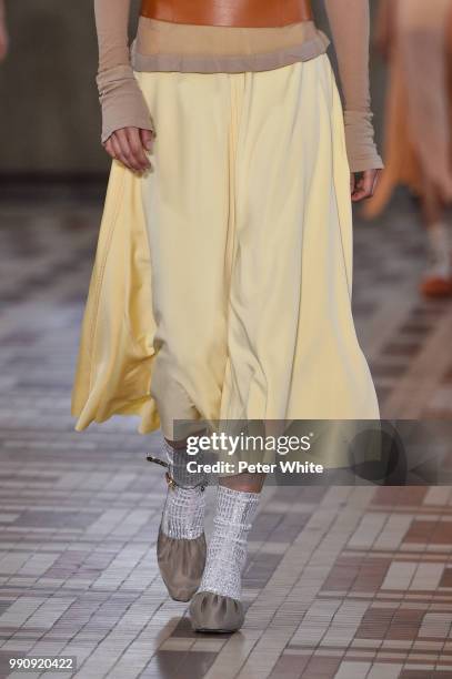 Model, fashion detail, walks the runway during the Acne Studios Womenswear Spring Summer 2019 show during the Paris Fashion Week on July 1, 2018 in...