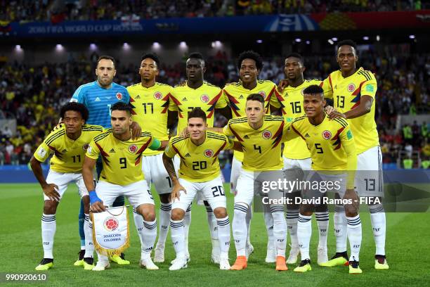 Colombia pose for a team photo prior to the 2018 FIFA World Cup Russia Round of 16 match between Colombia and England at Spartak Stadium on July 3,...