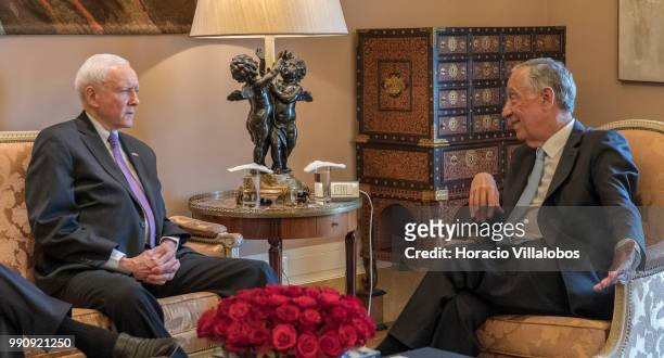 The President pro tempore of the United States Senate Orrin Hatch meets with Portuguese President Marcelo Rebelo de Sousa in the Presidential Belem...