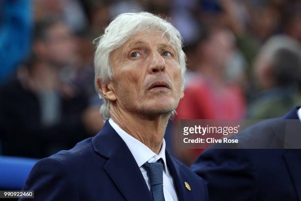 Jose Pekerman, Head coach of Colombia looks on prior to the 2018 FIFA World Cup Russia Round of 16 match between Colombia and England at Spartak...