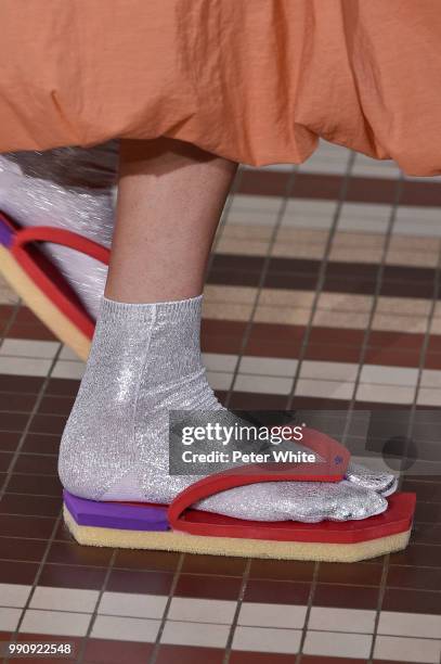 Model, shoe detail, walks the runway during the Acne Studios Womenswear Spring Summer 2019 show during the Paris Fashion Week on July 1, 2018 in...