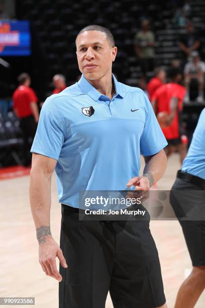 Mike Bibby before the game between the Atlanta Hawks and the Memphis Grizzlies during the 2018 Utah Summer League on July 2, 2018 at the Vivint Smart...