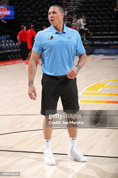 Mike Bibby before the game between the Atlanta Hawks and the Memphis Grizzlies during the 2018 Utah Summer League on July 2, 2018 at the Vivint Smart...