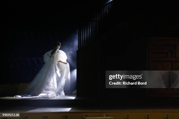 Model walks the runway during the Stephane Rolland Haute Couture Fall Winter 2018/2019 show at Maison de la Radio as part of Paris Fashion Week on...