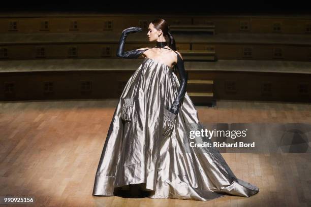 Model walks the runway during the Stephane Rolland Haute Couture Fall Winter 2018/2019 show at Maison de la Radio as part of Paris Fashion Week on...