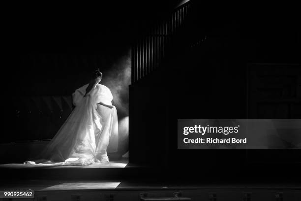 Model walks the runway during the Stephane Rolland Haute Couture Fall Winter 2018/2019 show at Maison de la Radio as part of Paris Fashion Week on...