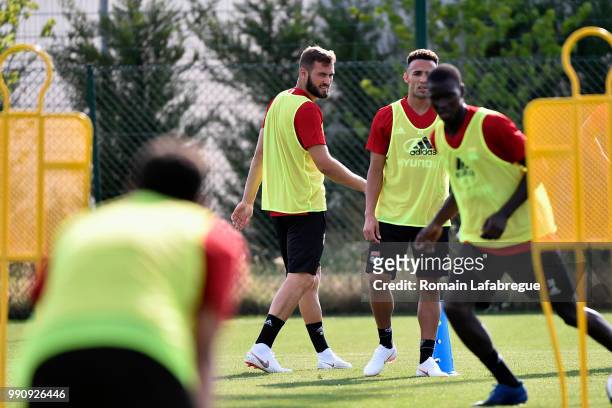 Lucas Tousart of Lyon takes part to a training session at the Groupama OL training center during the training session of the Olympique Lyonnais on...