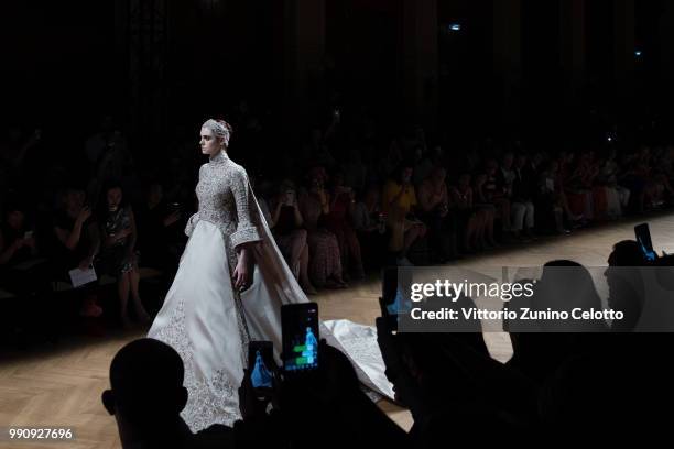 Model walks the runway during the Tony Ward Haute Couture Fall Winter 2018/2019 show as part of Paris Fashion Week on July 2, 2018 in Paris, France.