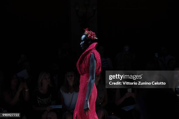 Model walks the runway during the Tony Ward Haute Couture Fall Winter 2018/2019 show as part of Paris Fashion Week on July 2, 2018 in Paris, France.