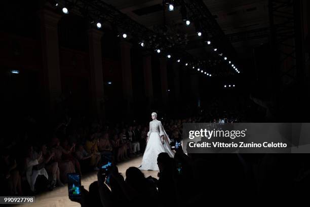 Model walks the runway during the Tony Ward Haute Couture Fall Winter 2018/2019 show as part of Paris Fashion Week on July 2, 2018 in Paris, France.