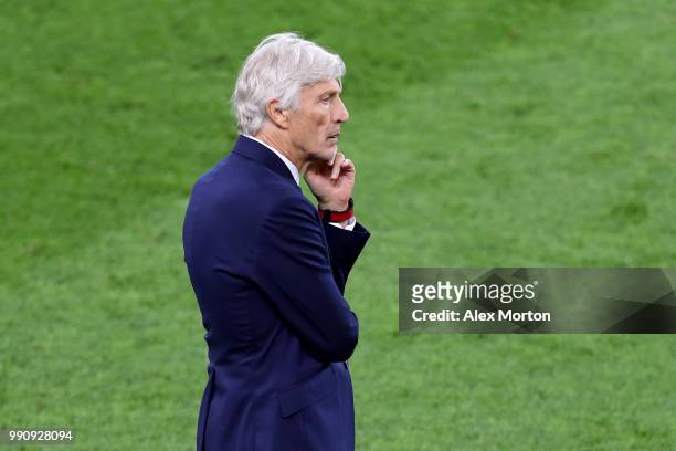 Jose Pekerman, Head coach of Colombia looks on during the 2018 FIFA World Cup Russia Round of 16 match between Colombia and England at Spartak...
